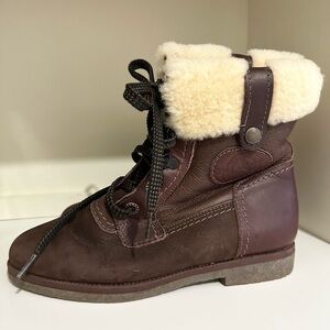 Eddie Bauer brown fur leather brown boots size 7M